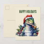Waterverf dinosaurus Kerstmis Santa Vakantie Postc Feestdagenkaart (Voorkant / Achterkant)