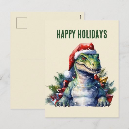Waterverf dinosaurus Kerstmis Santa Vakantie Postc Feestdagenkaart (Voorkant / Achterkant)