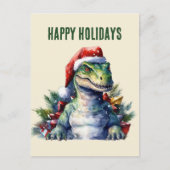 Waterverf dinosaurus Kerstmis Santa Vakantie Postc Feestdagenkaart (Voorkant)