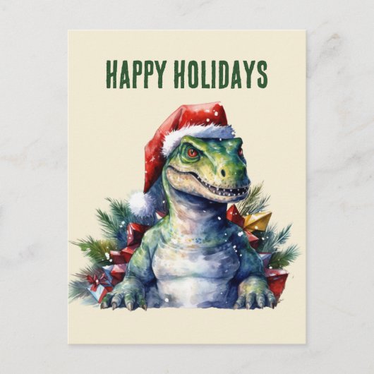 Waterverf dinosaurus Kerstmis Santa Vakantie Postc Feestdagenkaart (Voorkant)