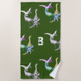 Waterverf Dinosaurus Kinderen Monogram Strandhandd Strandlaken