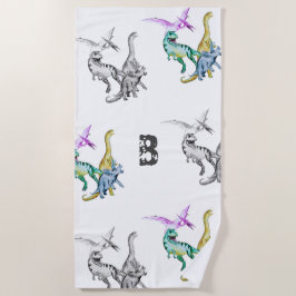Waterverf Dinosaurus Kinderen Monogram Strandhandd Strandlaken