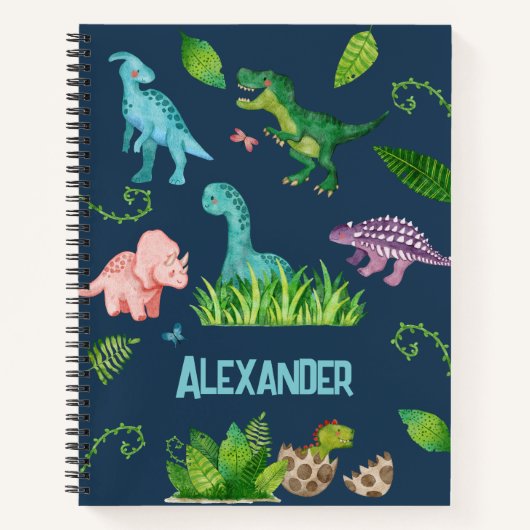 Waterverf Dinosaurus met Kinder naam Notitieboek (Voorkant)