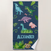 Waterverf Dinosaurus met Kinder naam Strandlaken (Voorkant)