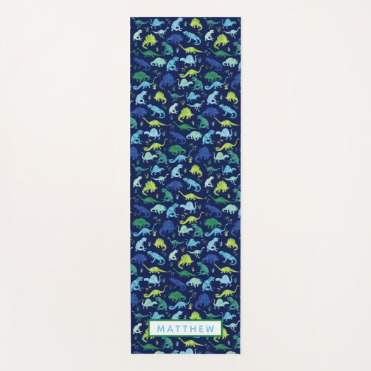 Waterverf Dinosaurus Patroon Blauw Groen Kinder Yogamat (Voorkant)