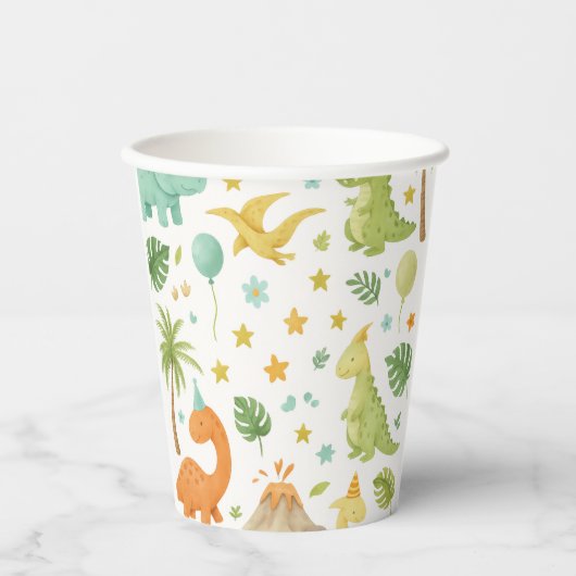 Waterverf Dinosaurus Patroon Papier Cup Papieren Bekers (Voorkant)
