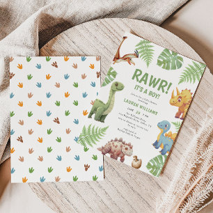 Waterverf dinosaurus rawr zijn een jongen Baby sho Kaart