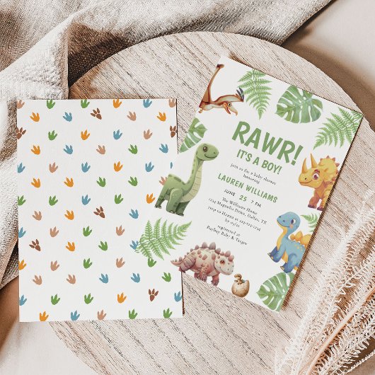 Waterverf dinosaurus rawr zijn een jongen Baby sho Kaart