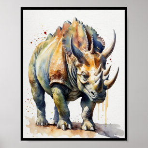 Waterverf dinosaurus triceratops ceratopisch poster