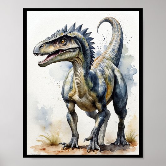 Waterverf Dinosaurus Velociraptor Theropode WallAr Poster (Voorkant)