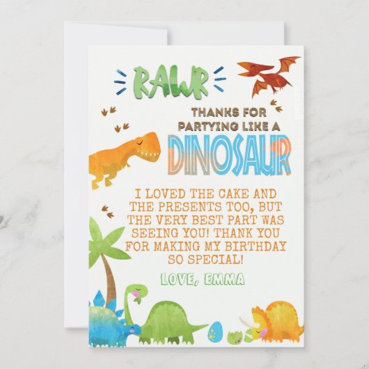 Waterverf Dinosaurus Verjaardag Dank u kaart (Voorkant)