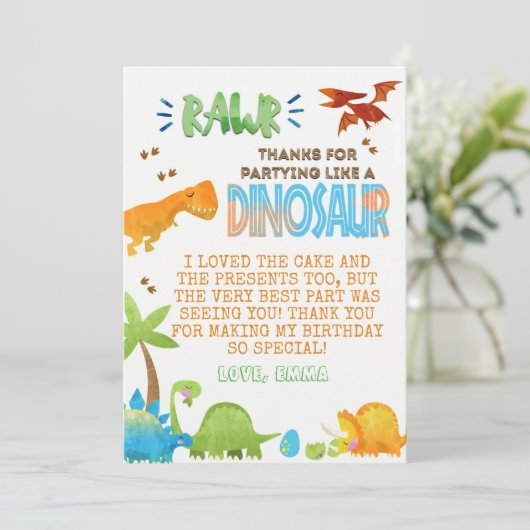 Waterverf Dinosaurus Verjaardag Dank u kaart (Staand voorkant)