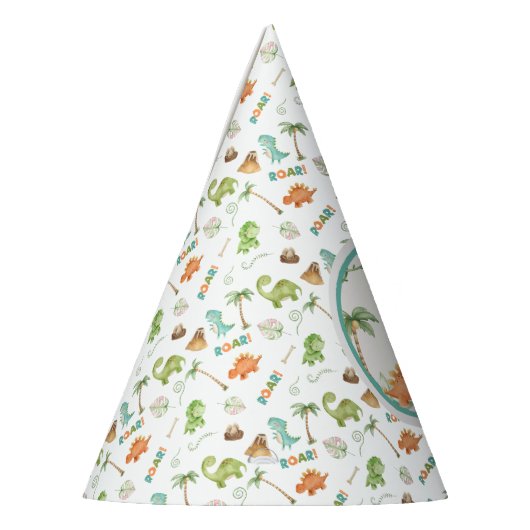 Waterverf Dinosaurus Verjaardag Feesthoedjes (Links)