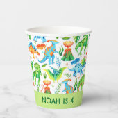 Waterverf dinosaurus Verjaardag T rex, Stegosaurus Papieren Bekers (Voorkant)