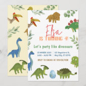 Waterverf Dinosaurus Verjaardag Uitnodiging Kaart (Voorkant / Achterkant)