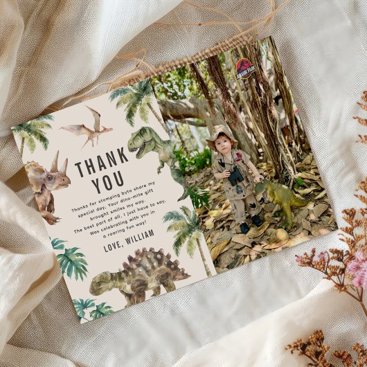 Waterverf Dinosaurus Verjaardagsfeest Foto Bedankkaart