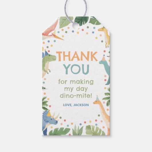 Waterverf dinosaurus verjaardagsfeestje cadeaulabel (Voorkant)