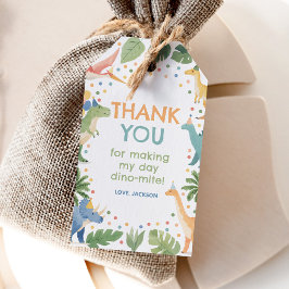 Waterverf dinosaurus verjaardagsfeestje cadeaulabel