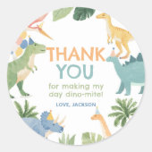 Waterverf dinosaurus verjaardagsfeestje ronde sticker (Voorkant)