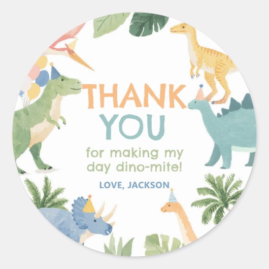 Waterverf dinosaurus verjaardagsfeestje ronde sticker (Voorkant)