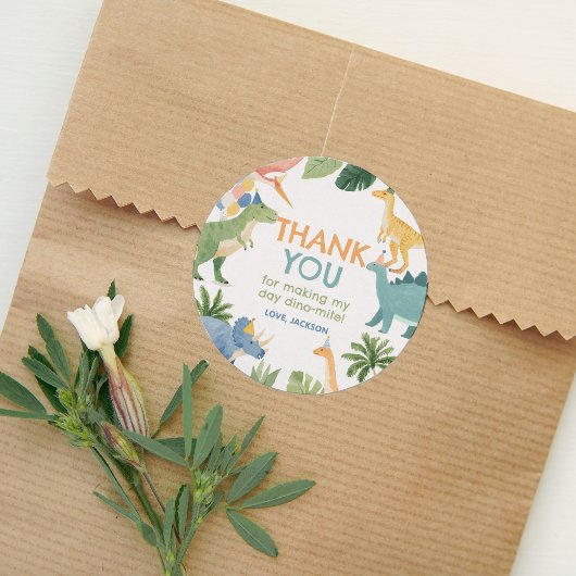 Waterverf dinosaurus verjaardagsfeestje ronde sticker