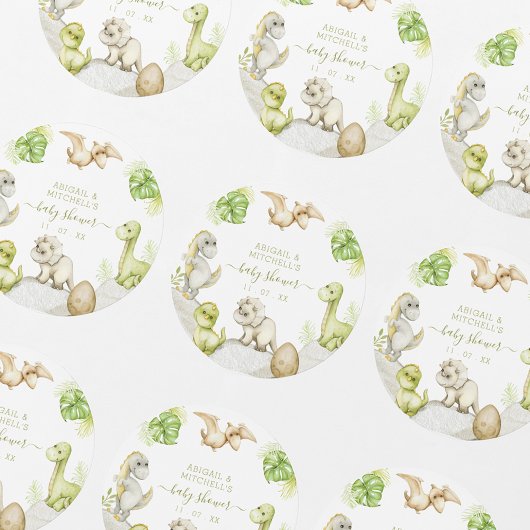 Waterverf dinosaurus verjaardagsfeestje ronde sticker