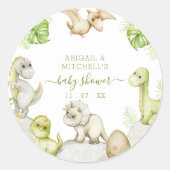 Waterverf dinosaurus verjaardagsfeestje ronde sticker (Voorkant)