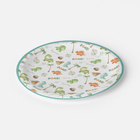 Waterverf Dinosaurus Verjaardagspapier Bord (Gekanteld)