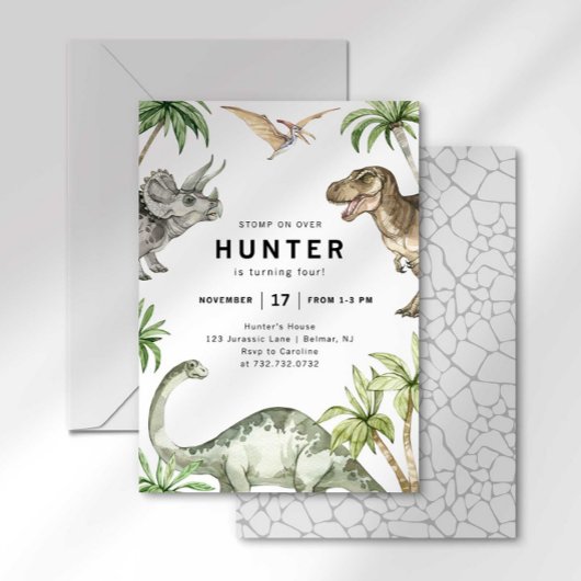 Waterverf dinosaurus verjaardagsuitnodiging kaart