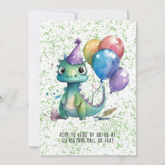 Waterverf Dinosaurusballonnen Jongensverjaardagsfe Kaart (Achterkant)
