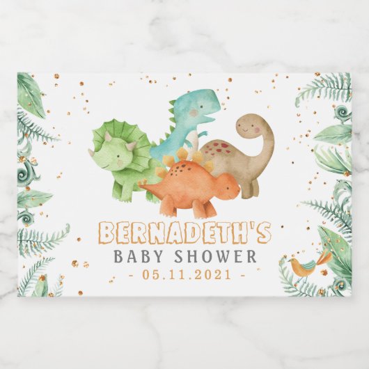 Waterverf Dinosaurussen Baby shower Mousserende Wi Sparkling Wijnetiket (Enkel label)