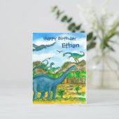 Waterverf Dinosaurussen Happy Birthday Custom Name Briefkaart (Staand voorkant)