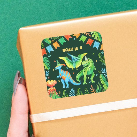 Waterverf Dinosaurussen Jongens Verjaardag Vierkante Sticker
