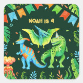 Waterverf Dinosaurussen Jongens Verjaardag Vierkante Sticker (Voorkant)
