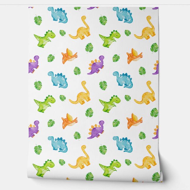 Waterverf Dinosaurussen Neutraal Kinder Baby Kweke Behang (Afrollen)