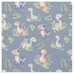 Waterverf dinosaurussen op grijs-blauw weefsel stof