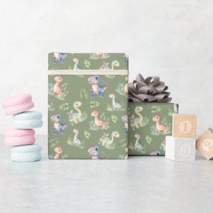 Waterverf dinosaurussen op Olijfgroen Cadeaupapier