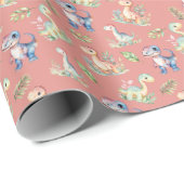 Waterverf dinosaurussen op roze cadeaupapier (Rol Hoek)