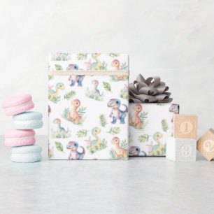 Waterverf dinosaurussen op wit cadeaupapier