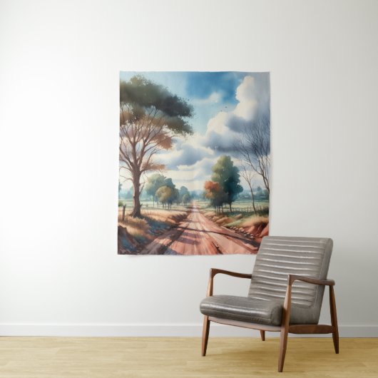 Waterverf Dirt Road Landscape Wandkleed (In situ)
