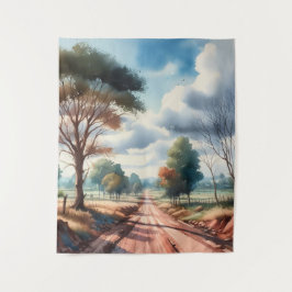 Waterverf Dirt Road Landscape Wandkleed