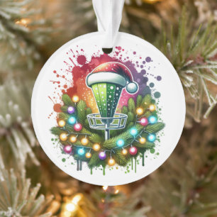 Waterverf Disc Golf thema Kerst gepersonaliseerd Ornament