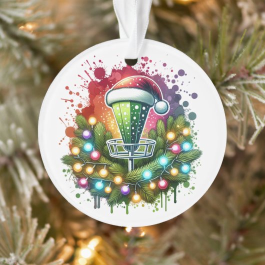 Waterverf Disc Golf thema Kerst gepersonaliseerd Ornament (Boom)
