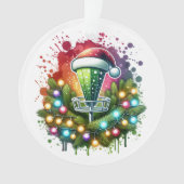 Waterverf Disc Golf thema Kerst gepersonaliseerd Ornament (voorkant)