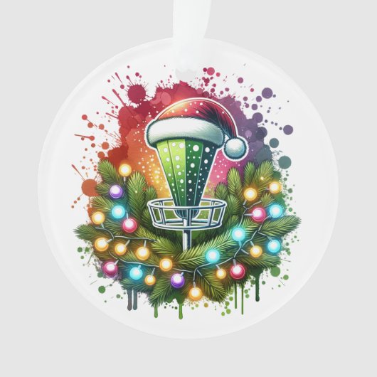 Waterverf Disc Golf thema Kerst gepersonaliseerd Ornament (voorkant)