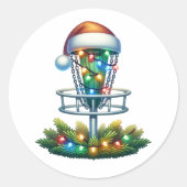 Waterverf Disc Golf thema Kerst Ronde Sticker (Voorkant)