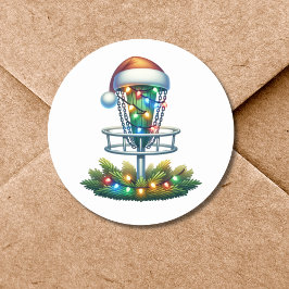 Waterverf Disc Golf thema Kerst Ronde Sticker