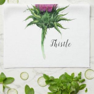 Waterverf Distel Botanisch  Theedoek