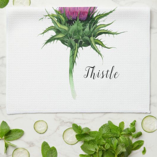 Waterverf Distel Botanisch Theedoek (Gevouwen)