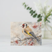 Waterverf Distelvink op Winterbessen Briefkaart (Staand voorkant)